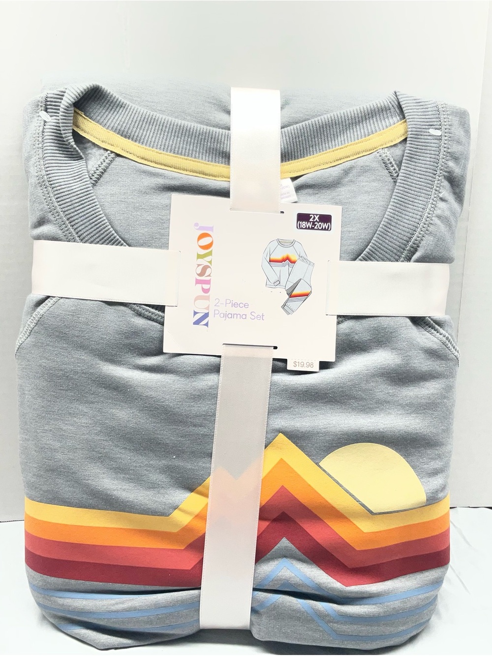 No Boundaries Women's 2-Piece Gray Retro Stripe Pajama Set - Yellow Accent